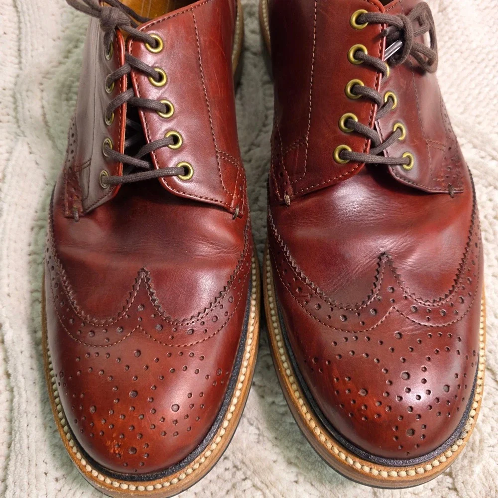 J.Crew Oar Stripe Shortwing Wingtip Derby Shoes Oxblood Ruby Leather Mens 10.5D